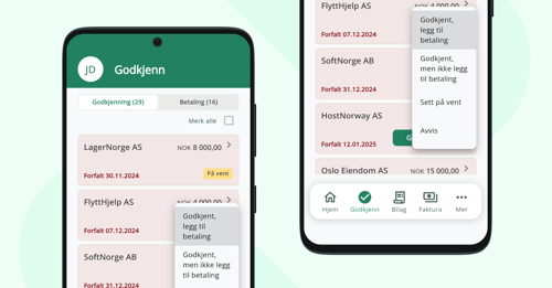 Godkjenn og betal faktura fra app