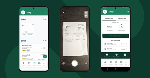 Skann bilag og registrer timer med appen