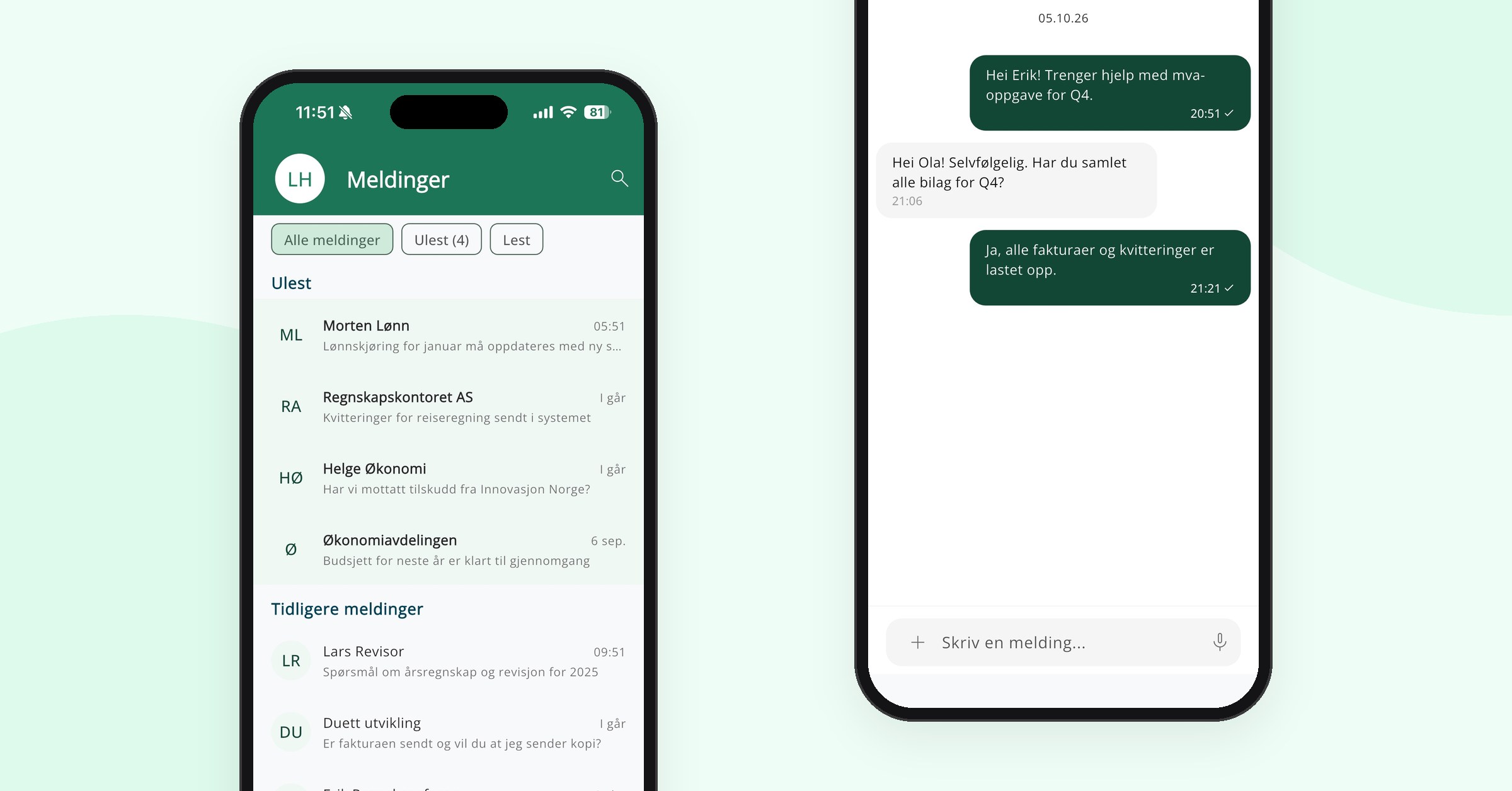 Krypterte meldinger fra app til regnskapsfører